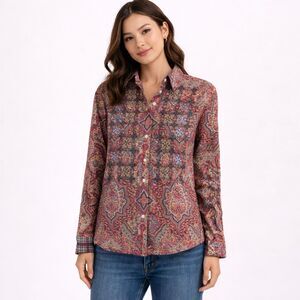 Robert Graham Flip Cuff Beaded Button Up Shirt S